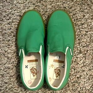 Vans Classic Slip-O Eco Theory In Our Hands Womens Sz 8 Green Gum Slip On Shoes